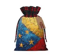 Bolsa de regalo con cordón de Navidad con estampado de bandera de Venezuela, bolsas de Navidad, diseño festivo a cuadros