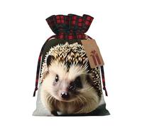 Bolsa de regalo con cordón de Navidad con estampado de erizo, bolsa de almacenamiento de lino, para Navidad, fiesta de vacaciones, tamaño M