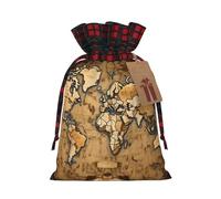 Bolsa de regalo con cordón de Navidad con estampado de mapa del mundo manchado antiguo para bolsas de Navidad, regalos de fiesta