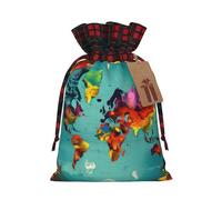 Bolsa de regalo con cordón de Navidad con estampado de mapa del mundo para necesidades de embalaje de regalos festivos de Navidad