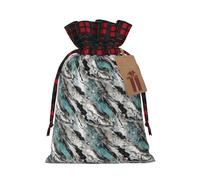 Bolsa de regalo con cordón de Navidad con estampado de mármol, bolsas de Navidad, diseño festivo a cuadros