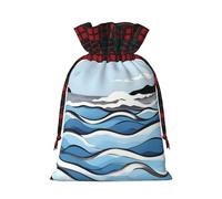 Bolsa de regalo con cordón de Navidad con estampado de olas lapping at the rocks, bolsa de almacenamiento de lino, para Navidad, fiesta de vacaciones, tamaño M