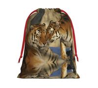 Bolsa de regalo con cordón de Navidad con estampado de pareja de tigre, una opción conveniente para empaquetar pequeños regalos