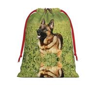 Bolsa de regalo con cordón de Navidad con estampado de perro pastor alemán, una opción conveniente para empaquetar pequeños regalos