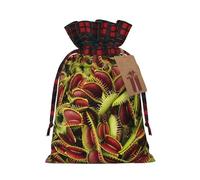 Bolsa de regalo con cordón de Navidad con estampado de plantas carnívoras para necesidades de embalaje de regalos festivos de Navidad