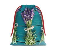 Bolsa de regalo con cordón de Navidad con estampado de ramos de flores moradas, una opción conveniente para empaquetar pequeños regalos
