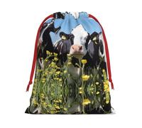 Bolsa de regalo con cordón de Navidad con estampado de vacas blancas y negras, una opción conveniente para empaquetar pequeños regalos