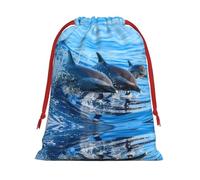 Bolsa de regalo con cordón de Navidad con estampado familiar de delfines, una opción conveniente para empaquetar pequeños regalos