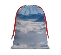 Bolsa de regalo con cordón de Navidad impresa de paisaje con montañas y nubes, una opción conveniente para empaquetar pequeños regalos