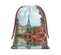 Bolsa de regalo con cordón de Navidad impresa Street In Paris Town, una opción conveniente para empaquetar pequeños regalos
