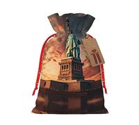 Bolsa de regalo con cordón, decoraciones de regalos para suministros de fiesta de Navidad, bolsas de regalo reutilizables de Xman, estatua de la libertad en impresión de Nueva York