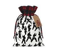 Bolsa de regalo con cordón, decoraciones de regalos para suministros de fiesta de Navidad, bolsas de regalo reutilizables de Xman, estampado de siluetas de artes marciales