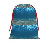 Bolsa de regalo con cordón para estampado de paisaje marino y océano azul con cinta roja, suave y elegante para Navidad, Halloween, se adapta a tarjetas de caramelos