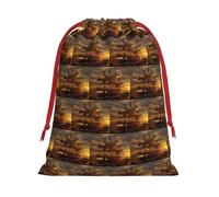 Bolsa de regalo con cordón para impresión de barco pirata de fantasía con cinta roja, suave y elegante para Navidad, Halloween, se adapta a tarjetas de caramelos