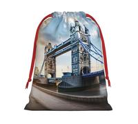 Bolsa de regalo con cordón para regalo, diseño histórico de Old Tower Bridge de Londres, reutilizable, decoración festiva, recuerdo de fiesta, bolsa de almacenamiento diario