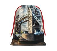 Bolsa de regalo con cordón para regalo, diseño histórico de Old Tower Bridge de Londres, reutilizable, decoración festiva, recuerdo de fiesta, bolsa de almacenamiento diario