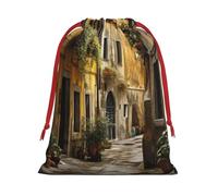 Bolsa de regalo con cordón reutilizable con estampado de calle vieja italiana, decoración festiva, recuerdo de fiesta, bolsa de almacenamiento diario