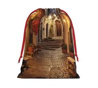 Bolsa de regalo con cordón reutilizable con estampado de calle vieja italiana, decoración festiva, recuerdo de fiesta, bolsa de almacenamiento diario