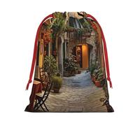 Bolsa de regalo con cordón reutilizable con estampado de calle vieja italiana, decoración festiva, recuerdo de fiesta, bolsa de almacenamiento diario