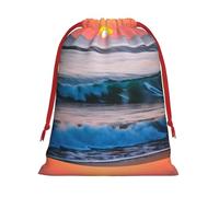 Bolsa de regalo con cordón reutilizable para regalos de fiesta de vacaciones, regalos de cumpleaños, puesta de sol y amanecer con olas del mar