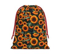 Bolsa de regalo con cordón suave con estampado de girasol naranja con cinta roja, duradera para Navidad, Halloween, regalo para adultos