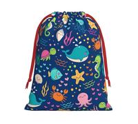 Bolsa de regalo con cordón suave con estampado de peces de mar de dibujos animados con cinta roja, duradera para Navidad, Halloween, regalo para adultos