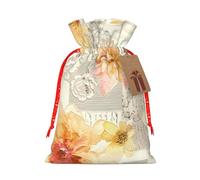 Bolsa de regalo con cordón y estampado de flores amarillas claras para bodas, fiestas, cumpleaños, bolsa de regalo única, bolsa de lona reutilizable, 1 pieza, M