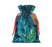 Bolsa de regalo con cordón y estampado de hojas de palma tropicales para bodas, fiestas, cumpleaños, bolsa de regalo única, bolsa de lona reutilizable, 1 pieza pequeña