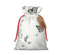 Bolsa de regalo con cordón y estampado de margaritas de mariposa para bodas, fiestas, cumpleaños, bolsa de regalo única, bolsa de lona reutilizable, 1 pieza mediana