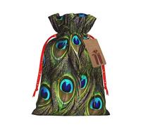 Bolsa de regalo con cordón y estampado de pavo real fresco para bodas, fiestas, cumpleaños, bolsa de regalo única, bolsa de lona reutilizable, 1 pieza mediana