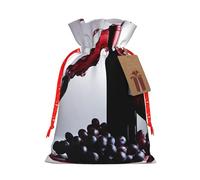 Bolsa de regalo con cordón y estampado de vino tinto para bodas, fiestas, cumpleaños, bolsa de regalo única, bolsa de lona reutilizable, 1 pieza S