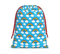 Bolsa de regalo con diseño de gotas de lluvia con diseño de nubes de arco iris, 11.8 x 15.8 pulgadas, con cierre de cinta roja para Halloween, Navidad, para adultos