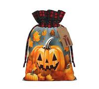 Bolsa de regalo con diseño de hojas de otoño, día de Acción de Gracias, calabaza, arpillera, con cordón, bolsa de regalo de tela artística, perfecta para ocasiones festivas