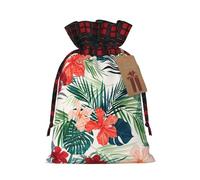 Bolsa de regalo con diseño de hojas de vegetación con flores de hibisco, tela artística, perfecta para ocasiones festivas
