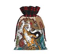 Bolsa de regalo con estampado de dragón y tigre, perfecta bolsa de regalo de arpillera con bloqueo de color