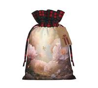Bolsa de regalo con estampado de flores de peonía en el sueño de 8.3 x 11.8 pulgadas, decoración de fiesta de Navidad