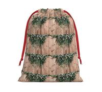 Bolsa de regalo con estampado de hojas florales en madera rústica con cordón y cinta roja, suave y elegante para Navidad, Halloween, se adapta a tarjetas de caramelos