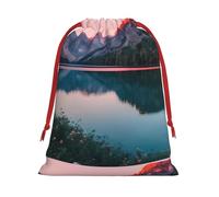 Bolsa de regalo con estampado de lago y puesta de sol reutilizable para regalos de fiesta de vacaciones, regalos de cumpleaños