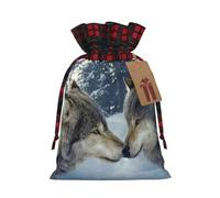 Bolsa de regalo con estampado de lobo besado en invierno, perfecta bolsa de regalo de arpillera con bloqueo de color