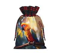 Bolsa de regalo con estampado de loro en una rama con cordón de 8.3 x 11.8 pulgadas, decoración de fiesta de Navidad