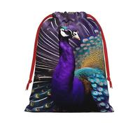 Bolsa de regalo con estampado de pavo real morado con cordón para fiestas, cumpleaños, aniversarios