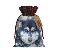 Bolsa de regalo con estampado de perro siberiano Husky en la nieve, perfecta bolsa de regalo de arpillera con bloqueo de color