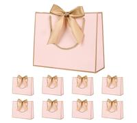 Bolsa de regalo con lazo, bolsa de regalo blanca, bolsas de regalo para cumpleaños, bodas, festivales, Navidad, 32 x 25 x 10 cm, (blanco, 8 unidades) (borde rosa-dorado)