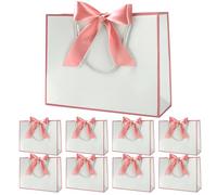 Bolsa de regalo con lazo, bolsa de regalo blanca, bolsas de regalo para cumpleaños, bodas, festivales, Navidad, 32 x 25 x 10 cm, (blanco, 8 unidades), color blanco y rosa