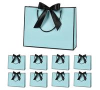 Bolsa de regalo con lazo, bolsa de regalo blanca, bolsas de regalo para cumpleaños, bodas, festivales, Navidad, 32 x 25 x 10 cm, (blanco, 8 unidades) (azul-negro)