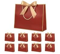 Bolsa de regalo con lazo, bolsa de regalo blanca, bolsas de regalo para cumpleaños, bodas, festivales, Navidad, 32 x 25 x 10 cm, (blanco, 8 unidades) (rojo-oro)