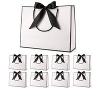 Bolsa de regalo con lazo, bolsa de regalo blanca, bolsas de regalo para cumpleaños, bodas, festivales, Navidad, 32 x 25 x 10 cm, (blanco, 8 unidades), color blanco y negro