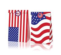 Bolsa de regalo con patrón de bandera estadounidense con pegatinas, bolsas de regalo de fiesta temática del 4 de julio estadounidense, suministros de decoración de fiesta de Memorial Day