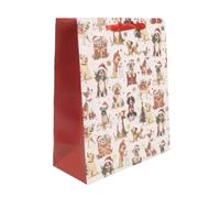 Bolsa de regalo con perros en gorros de Papá Noel - 31 x 42 cm