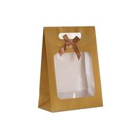 Bolsa de Regalo con Ventana Transparentes 25 bolsas de regalo con ventana transparente, papel kraft asa, for dulces, galletas, pasteles, etc(Khaki,12x16x6cm)